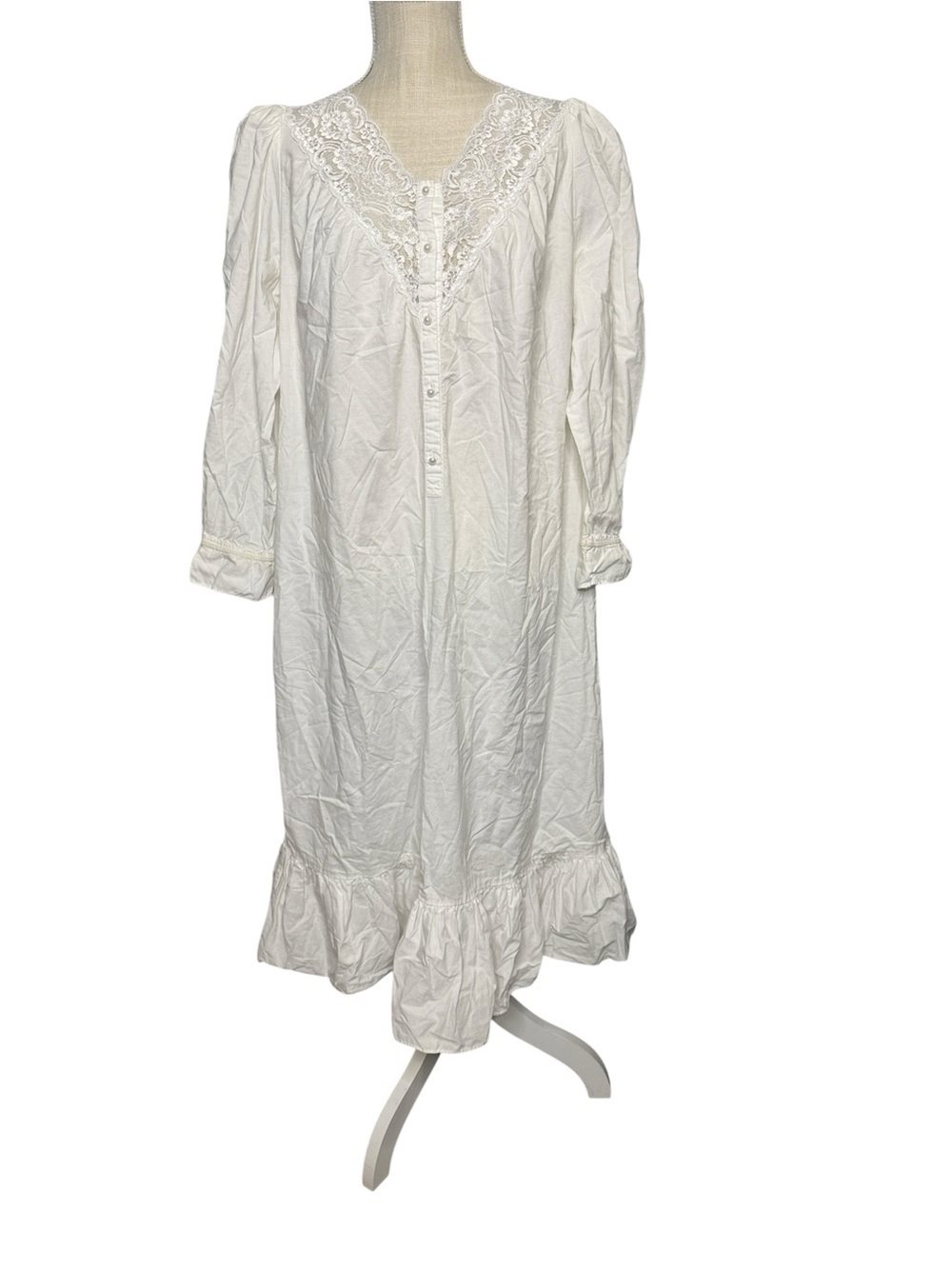 Vintage Victoria's Secret Gold Label White Cotton & Lace Ruffle Nightgown Medium